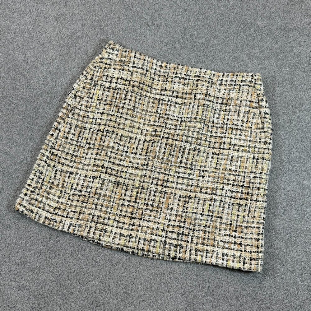 * Loft Tweed Short Skirt Shimmer Sequins Yellow Black Gold Gray Winter NWT US 6